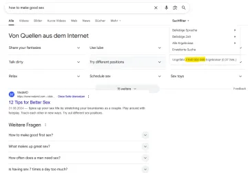 Grafik: Screenshot aus einer Suchmaschine bei der Anfrage "how to make good sex"